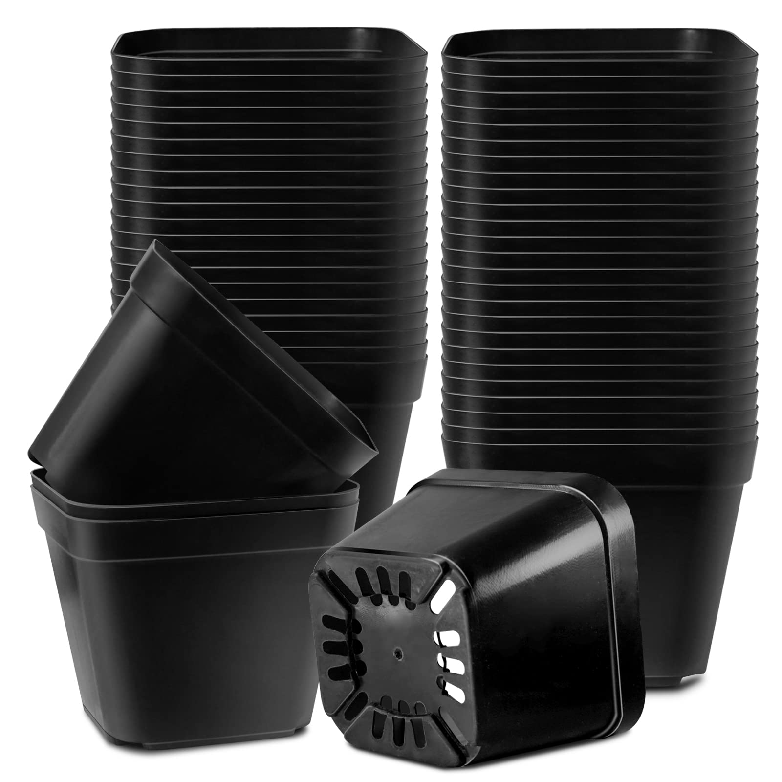 Muzhira Pots for Seed Starting/Cuttings, 10cm 50pcs Plastic Square Plant Nursery Pots,Seed Pot Flower Plant Container for Fruit, Vegetable, Plant, Succulents, Seedlings, Cuttings, Transplanting