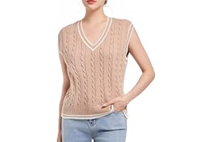RefindWin Women's Casual V Neck Cable Knit Sweater Vest Solid Sleeveless Tank Tops Women Vest