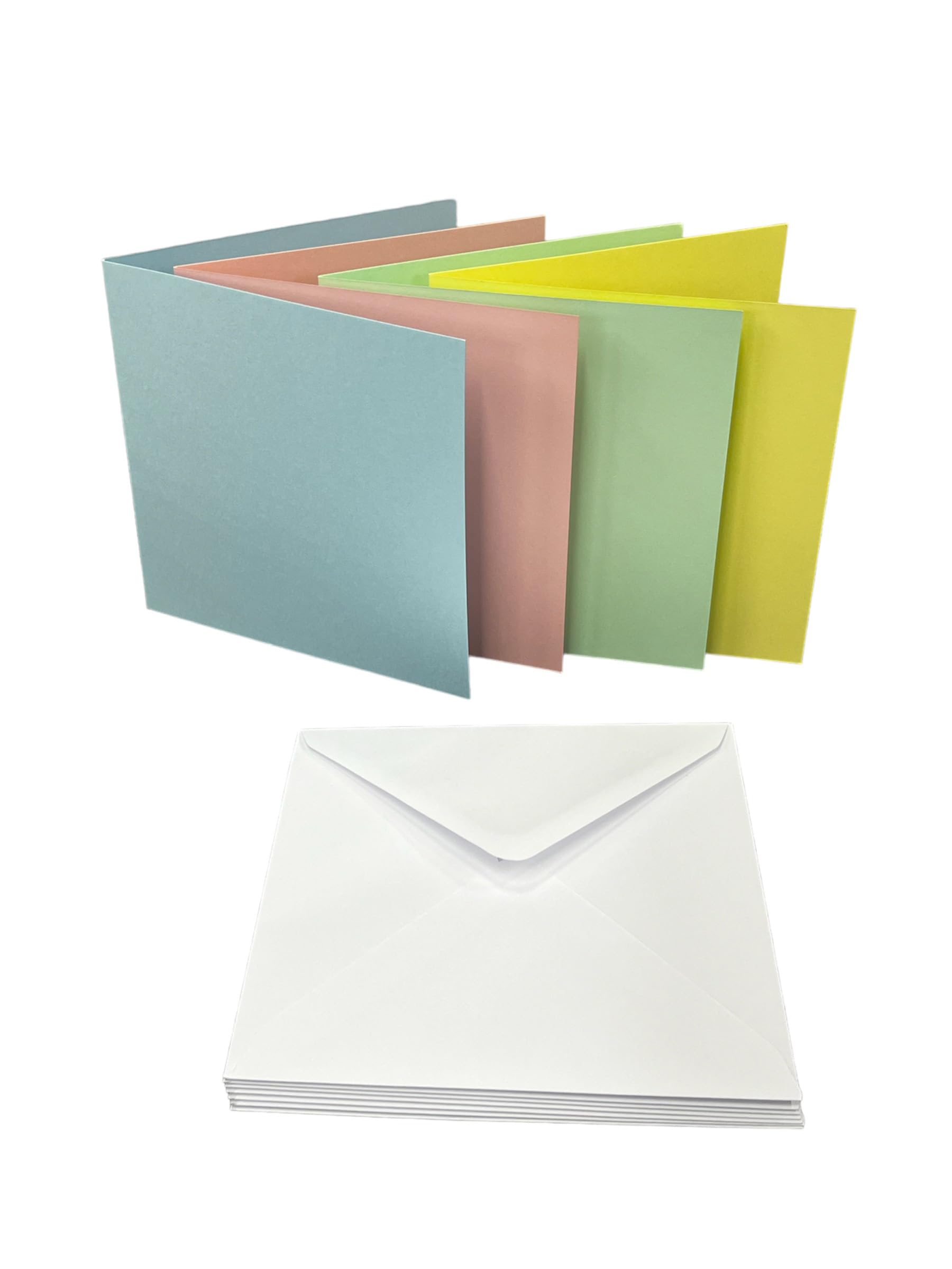 DJP 6x6 Square Creased Blank Pastel Smooth Cards & White Envelopes - Pack of 40