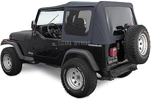 SIERRA AUTO TOPS & SEATS Sierra Offroad Soft Top for 1988 to 1995 Jeep Wrangler YJ - Black, Denim Vinyl - 2 Door Jeep Soft Top with Rear Plastic Tinted Windows - Factory Precision Fit Replacement - No Upper Door Skins