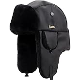 NORTH CLIFF Unisex Winter Leather Trapper Hat with PU Coating for Hunting Skiing Trooper Winter Outdoor Activities