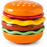 xyadyhz 6-Piece Stackable Ceramic Burger Plate Set for Sauces &amp; Dips | Burger-shaped layers for condiments, dips, sushi soy sauce, BBQ snacks; dishwasher and microwave safe