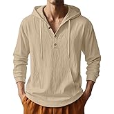 TAFLE Men's Linen Hoodie Lightweight Hawaiian Shirt Casual Beach Shirt with Pockets