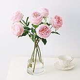 UKELER Pink Austin Roses Wedding Bouquet 4 Pcs Real Touch Latex Artificial Flowers for Home Decor Flower Arrangement Wedding Centerpieces