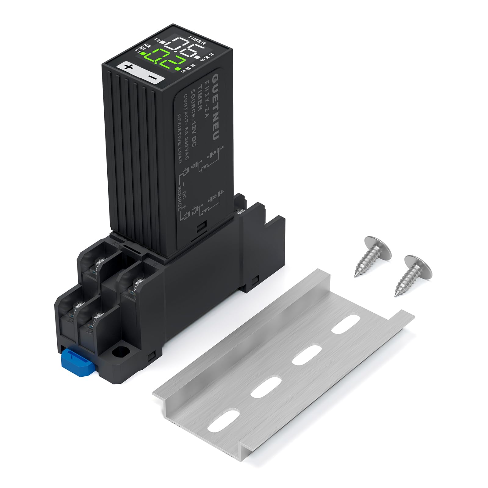 Photo 1 of GUETNEU LCD Digital Display Time Relay, Dual Time Delay Relay, DPDT 12 VDC with Plug-in Terminal Socket
