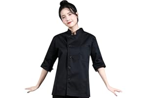 KHALAT Women's Chef Jacket 3/4 Sleeve Chef Coat Comfortable Single-Breasted Kitchen Chef Uniform