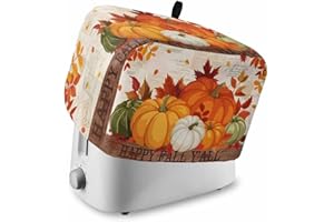 VERSOTILAHOME Orange Pumpkins Fall Toaster Cover 4 Slice, Thanksgiving Maple Leaf Dustproof Bakeware Oven Protector with Top Hook, Autumn Retro Waterproof Small Kitchen Appliance Toasters Dust Cover, 12"x11"x8"