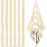 HENBAY Large Oversized Beach Towel - 35 x 70 Inch Microfiber Pool Towel, Beige Striped Quick Dry Cabana Swim Towel