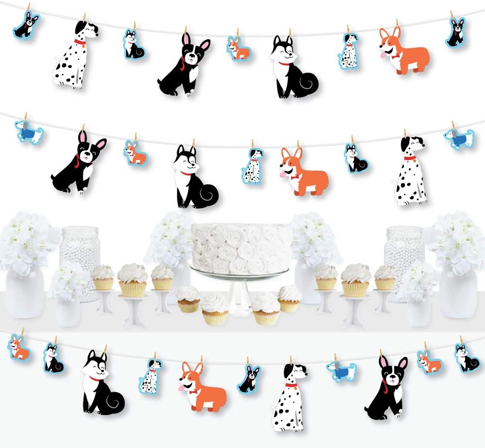 Big Dot of Happiness Pawty Like a Puppy - Dog Baby Shower or Birthday Party DIY Decorations - Clothespin Garland Banner - 44 Pieces