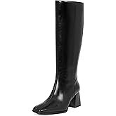 Kalstage Women's Knee High Boots Square Toe Chunky Fall Boots Comfortable Zip Up Dress Heeled Tall Boots for Women