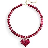 VEDAIM Acrylic Puffy Heart Pendant Necklace Chunky Geometric Beaded Statement Necklace Jewelry Gift- Brown