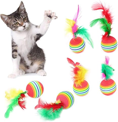 Haven Shop 5 Pcs Animal Jouet Pour Chat Balles Coloré Pour Chiens Chats Chiot Chaton Plumes élastique Souple Boule Pet Arc En Ciel En Mousse Fetch