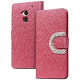 Fosmon CADDY-SEMI Leather Wallet Flip Cover Case for HTC One Max T6 (Hot Pink)