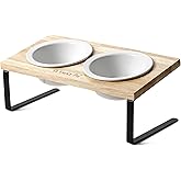 Elevated Dog Bowls, Raised Dog Bowl Stand with Two 5.1 inch Ceramic Bowls, Non-Slip Cat Food and Water Dish for Small and Medium Breed, White