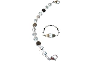 Hidden Hollow Beads Women's Artistic 6.5 or 5.5 inch long Medical Alert ID Interchangeable Replacement Bracelet, Identification Vital info tag (Silver, 6.5 inches)