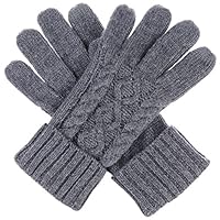 BYOS Women Winter Wool Blend Cable & Leafy Pattern Texting Knit Gloves w/Two Fingertips Conductive Tech for All Touch-Screen Devices Smartphone & Tablet (Gray Cable)