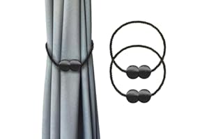 2Pcs Magnetic Curtain Tiebacks - Rope Tiebacks for Curtains & Drapes,Curtain Holdbacks Decorative for Window(Black)