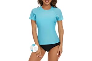 Bonneuitbebe Women's Short Sleeve Rash Guard with Built in Bra Swim Shirt UPF50+ Quick Dry Bathing Suit