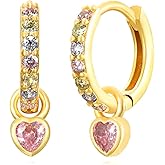 Small 14K Golden Huggie Hoop Earrings For Women Emerald Green Earrings With Green Heart Drop 14K Gold Plated Hoop Earrings Hypoallergenic Cubic Zirconia Dangle Green Jewelry For Gift