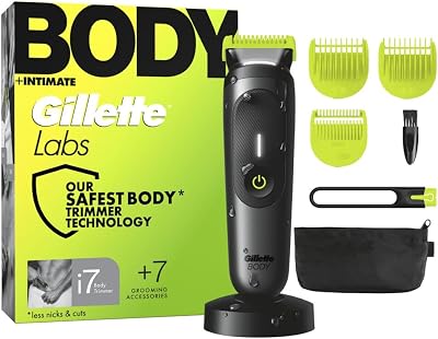 Labs i7 - Corta-relvas para o corpo e áreas íntimas masculinas, com tecnologia SkinFirst, máquina de cortar cabelo impermeável, luz LED para visibilidade, 3 acessórios de corte de precisão e base de carregamento