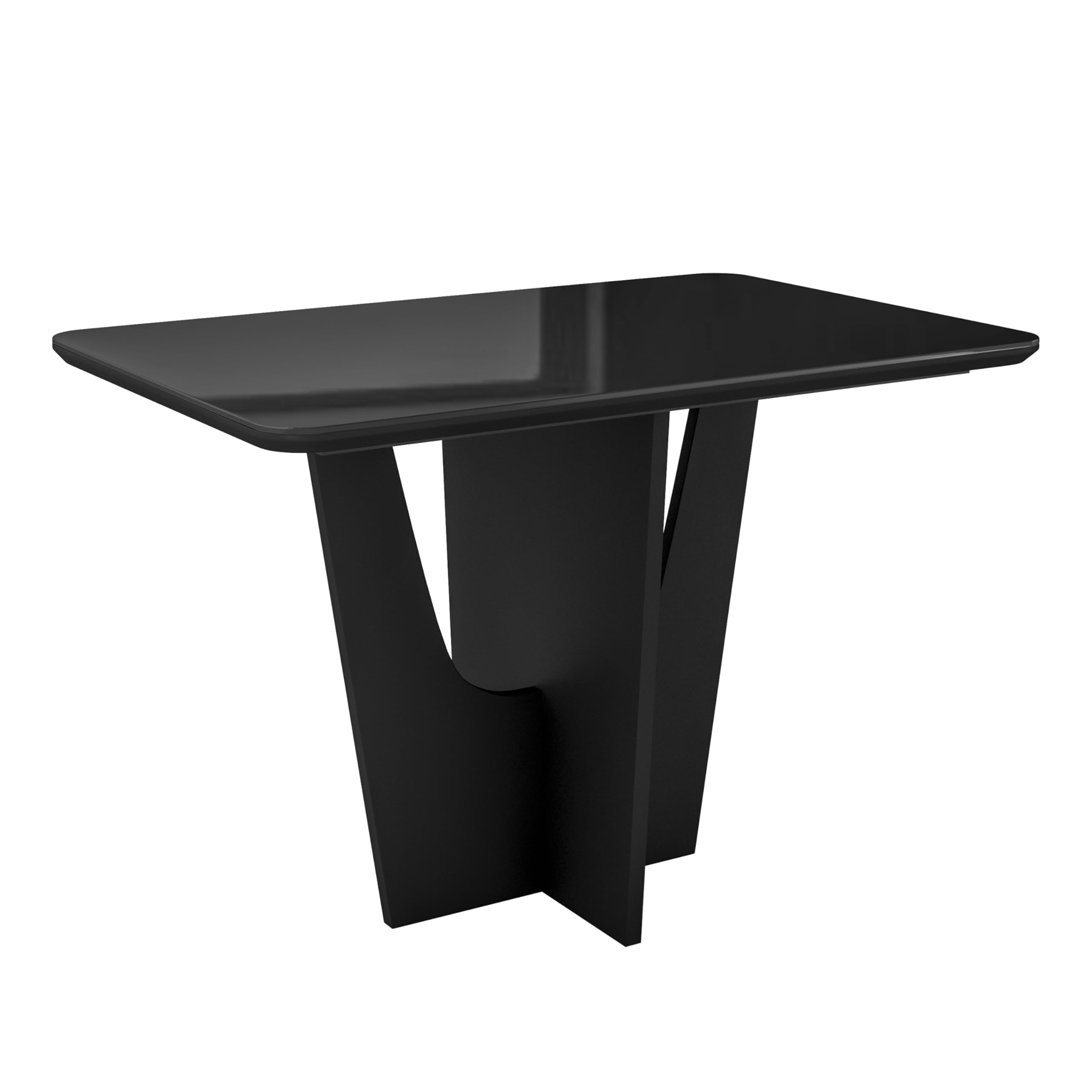 Photo 1 of **LEGS ONLY** Modern Painted Glass Dining Table for 4 with Tempered Glass Top and Contemporary Wood Base, Elegant and Compact Italian-Style Design for Dining Rooms, Black