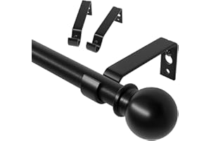 ATUHOLA Curtain Rods for Windows 28 to 48 inch, 5/8 inch Black Curtain Rod Set with Brackets, Splicing Adjustable Metal Drapery Rod for Bedroom, Kitchen, Living Room, Matte Black