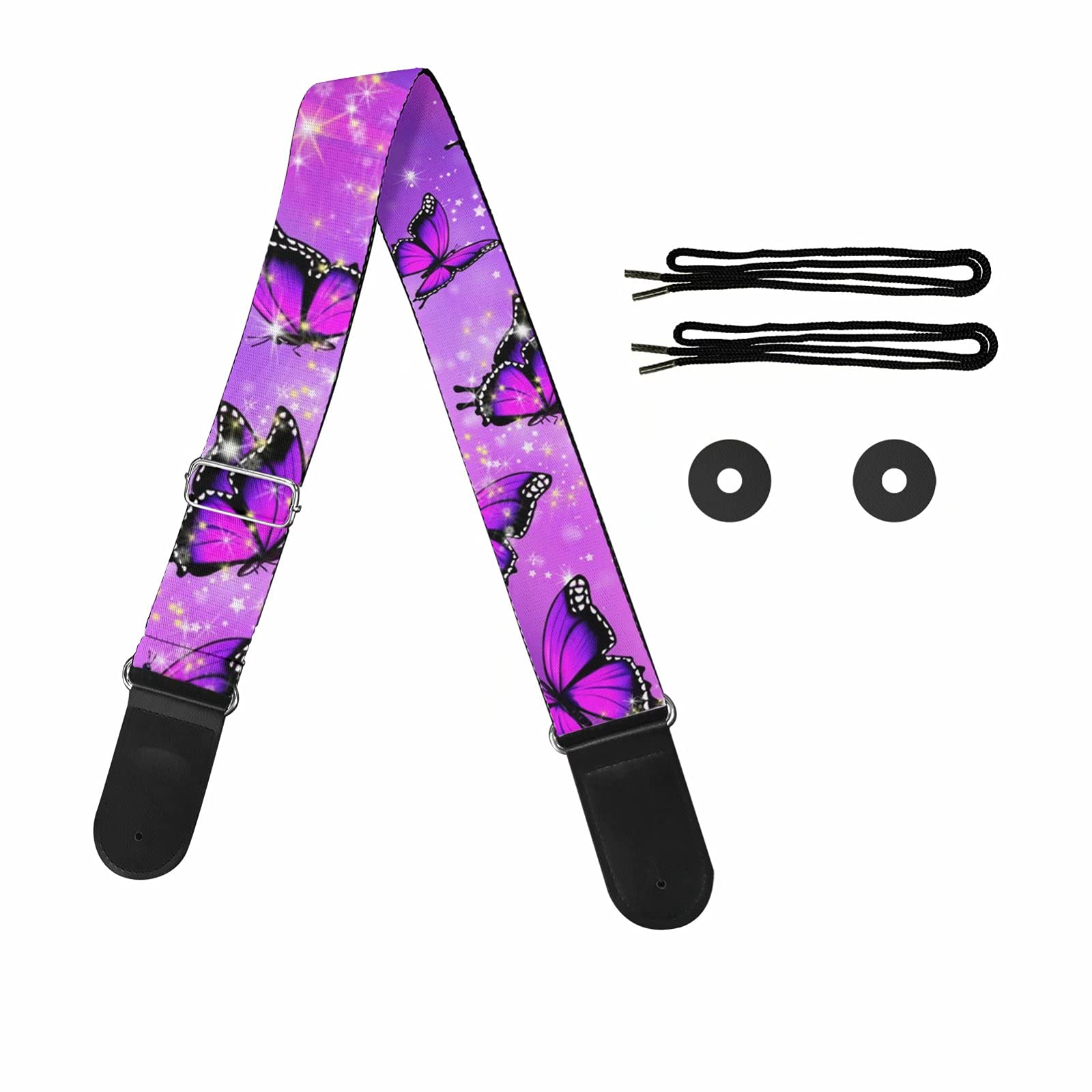 Pizding Shoulder Strap for Bass,Electric,Acoustic Guitars Handbags Print Pink Butterfly for Women Girl Guitarists Adjustable Crossbody Bag Belt