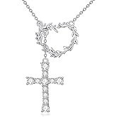 UCADRIT Cross Necklace for Women 925 Sterling Silver Olive Branch Necklace Y Shaped Pendant Christian Jewelry Christmas Gifts for Women