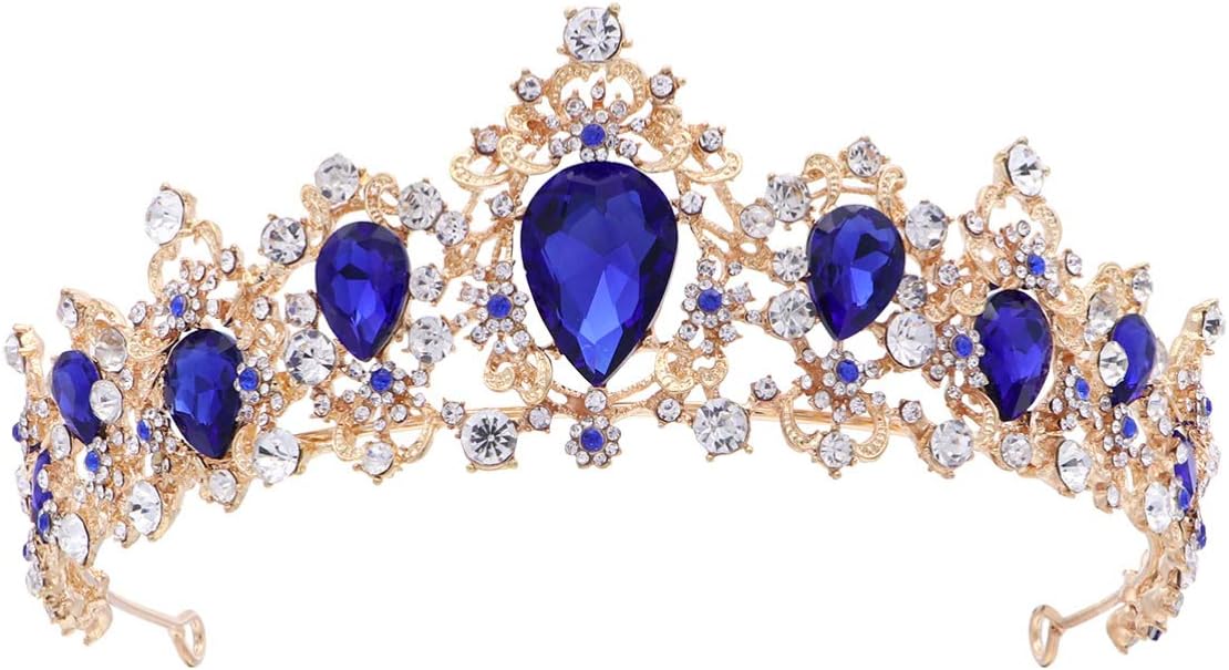 FRCOLOR Baroque Queen Crowns, Rhinestone Crystal Tiara and Crowns Headband Wedding Tiara for Women Prom Queen Crown Blue