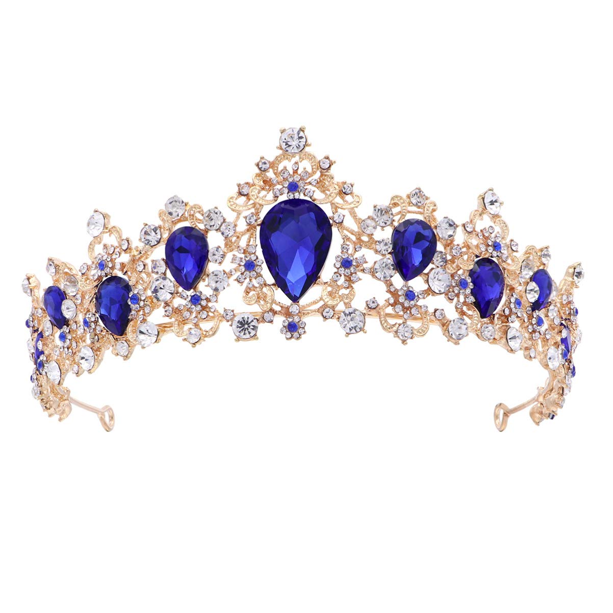 FRCOLOR Baroque Queen Crowns, Rhinestone Crystal Tiara and Crowns Headband Wedding Tiara for Women Prom Queen Crown Blue