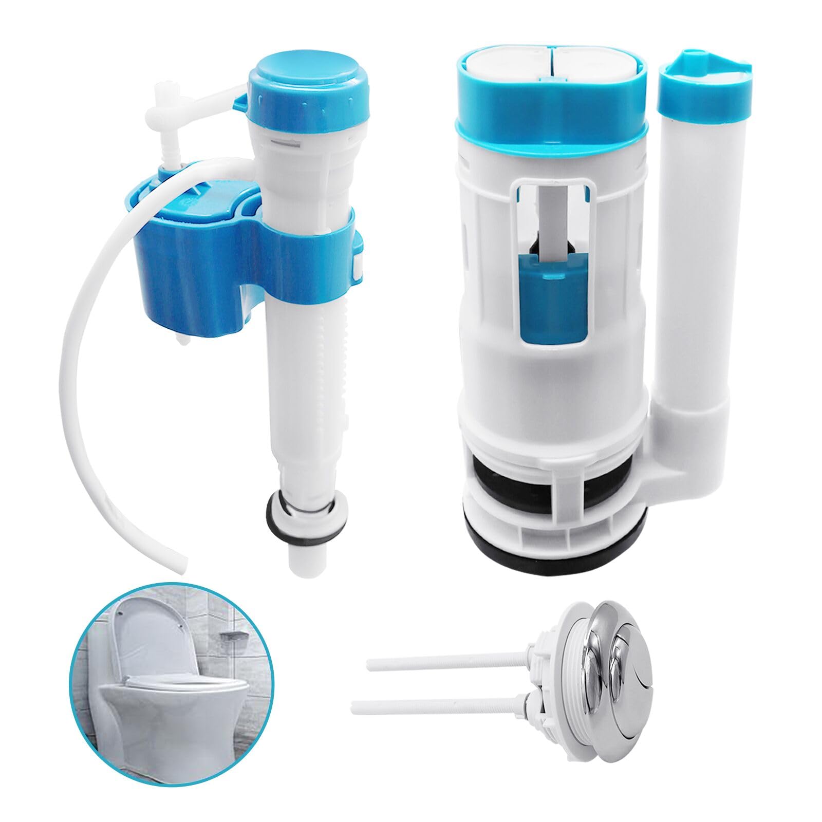 Toilet Flush System Replacement, Wieat Dual Flush Fill Toilet Cistern Kit, Push Button Toilet Flush for Home Bathroom, Adjustable Fill Valve, (Suitable for Tank Depth 21-26cm, 7cm Large Button)
