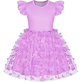 COTRIO Girls Casual Dresses Butterfly Tulle Tutu Dress Toddler Girl Skater Dress Ruffle Sleeve Swing Twirl Sundress