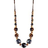 MINACHI Boho Hippie Round Ceramic Beads Strand Necklace, Vintage Bohemian Summer Beach Jewelry Gift for Women