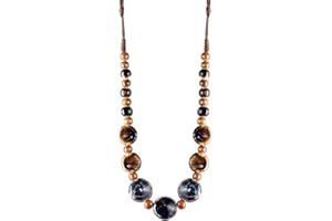 MINACHI Boho Hippie Round Ceramic Beads Strand Necklace, Vintage Bohemian Summer Beach Jewelry Gift for Women