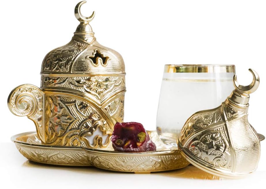 Premium Quality Porcelain & Gold Brass Turkish Arabic Greek Style Authentic Espresso Coffee Cup Saucer Serving Set of 1