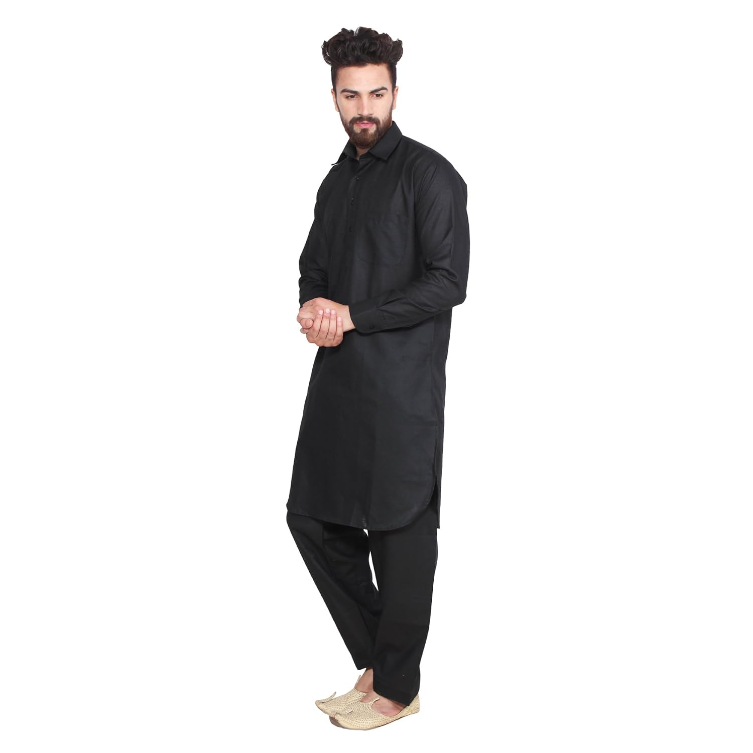 sojanya (since 1958) men's black cotton linen pathani kurta salwar