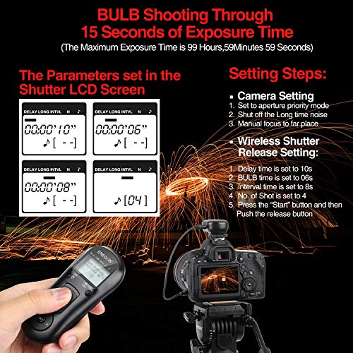 ENEGON Wireless Remote Shutter Release Control Timer with Cord for Nikon D7000 D7100 D7200 D5100 D3100 D750 D850 D810 D700 D500 D3 D4 D5 D4s N90s and More Nikon Cameras