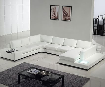 Amazon Com T35 White Bonded Leather Sectional Sofa Set With