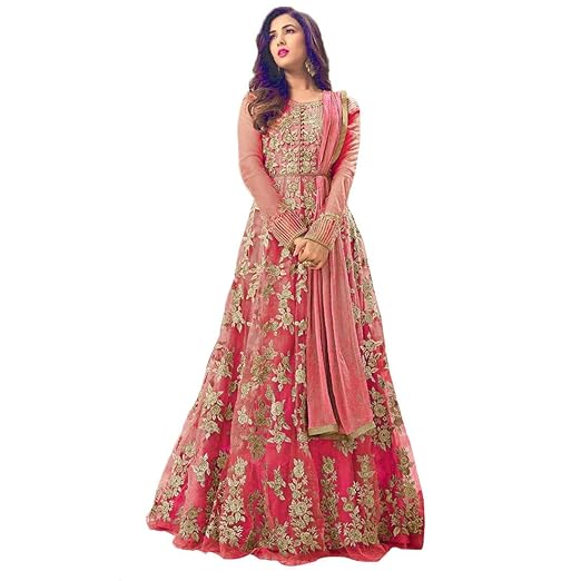 Womens Pink net Semi-Stitchedi Salwar Suit