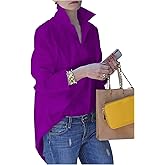 WDIRARA Women's Button Down Long Sleeve Shirt Collared Blouse Loose Tops
