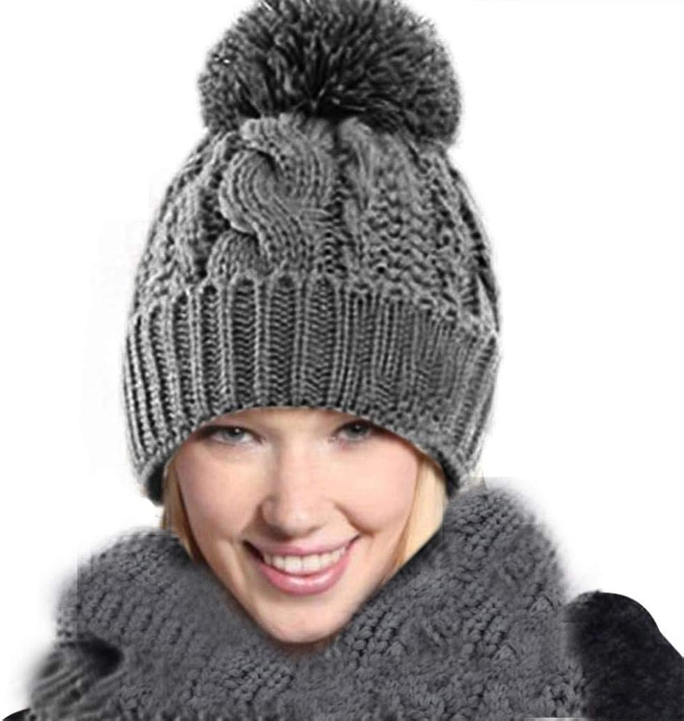 Cappello Invernale Donna Aqua – Maglia Lana E Alpaca Con Pom Pom – Grigio, Unica Taglia - Foto 3