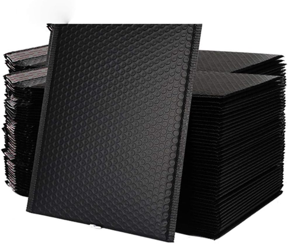 100pcs Matte Black Bubble Mailer Envelopes Padded Mailing Bag Self Sealing Foam Foil Courier Bag Waterproof Bubble Bags 5 Sizes,15x13cm inner13x13