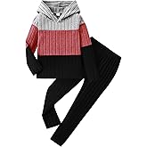 Kxuryueo Toddler Kid Girls Clothes Ribbed Color Block Long Sleeve Hoodie Sweatsuit Set Fall Outfits