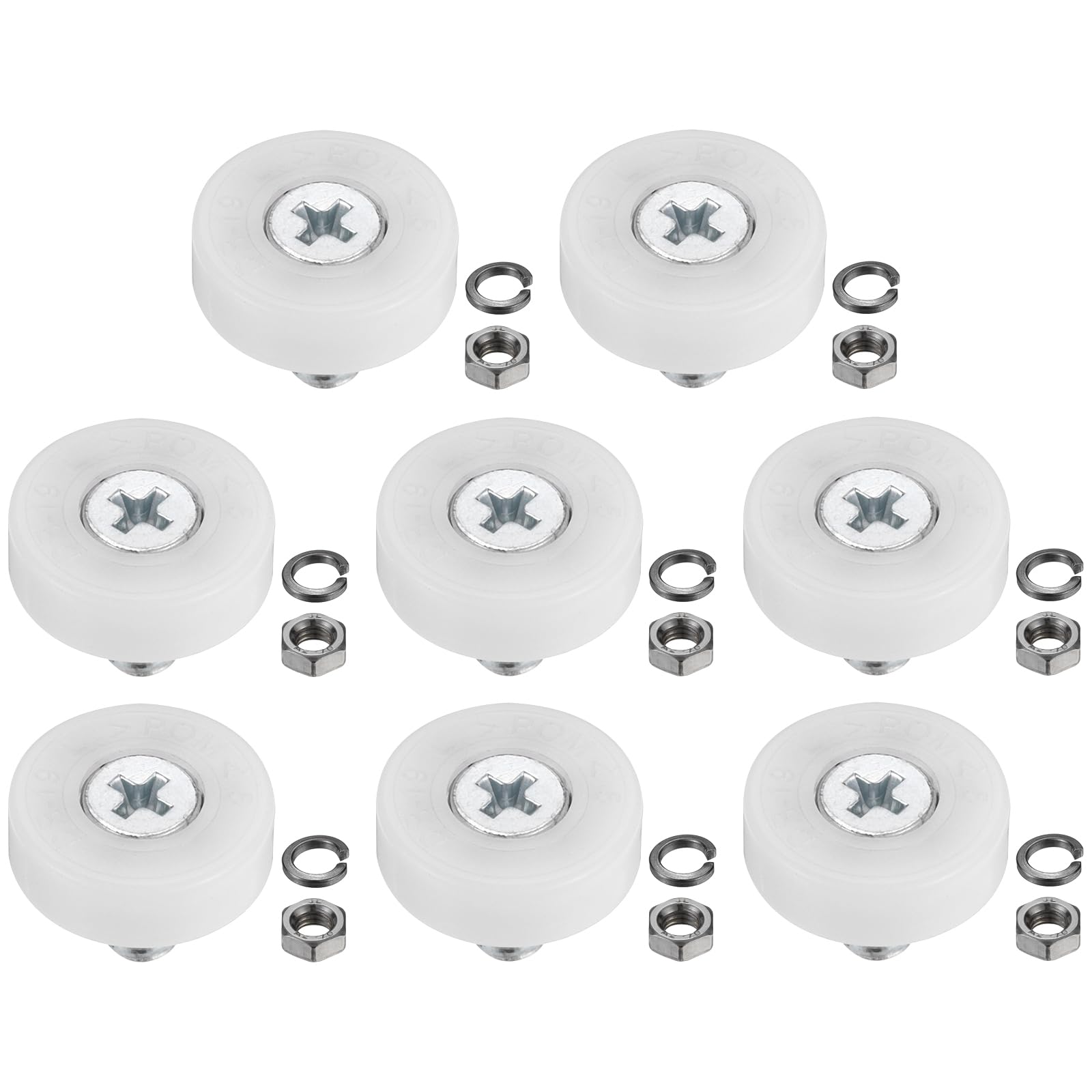 PATIKIL 19mm Drawer Rollers, 8 Set Nylon Positioning Pulleys Small Drawer Pulley Replacement Wheel with Spring Washer and Nut for File Cabinet Slide, White