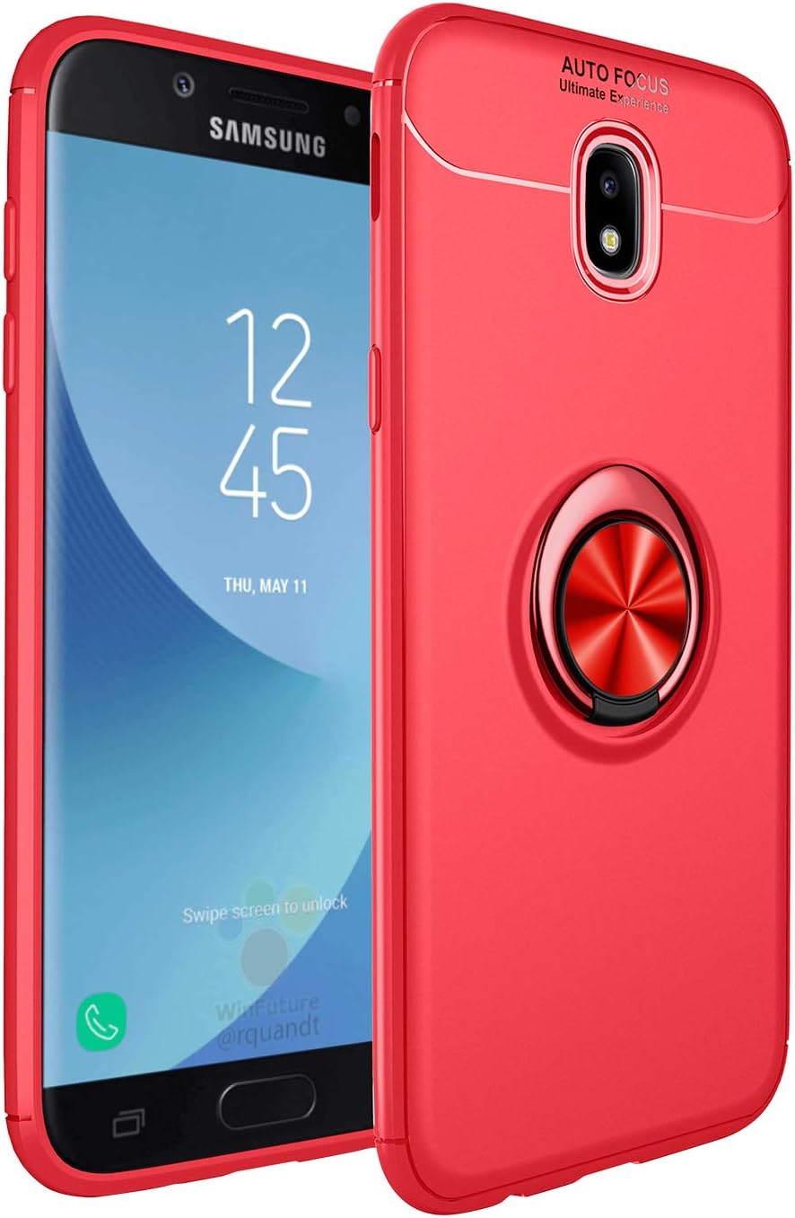 iCoverCasefor Samsung Galaxy J5(2017)/J5 Pro (J530) Case with Ring Holder, Rotatable Matal Ring Kickstand [Work with Magnetic Car Mount] Shockproof Ultra-Slim Protective Case (Red+Red)