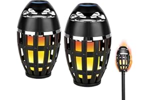Houkiper Outdoor Bluetooth Flame Speakers, 2PACK 5.0 Indoor/Outdoor Wireless Speakers with Stakes, HD Audio & Enhanced Bass, Portable Flame Torch Atmosphere Speaker for Patio, Party, Camping