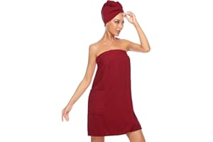 ROSYLINE Bath Towel for Women Towel Wrap with Hair Drying&Adjustable Closure Wine Red L