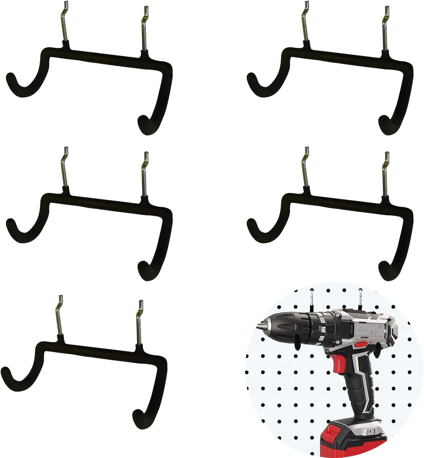 Drill Power Hooks，5PCS Duty Heavy Holder Drill Pegboard Holder Kitchen