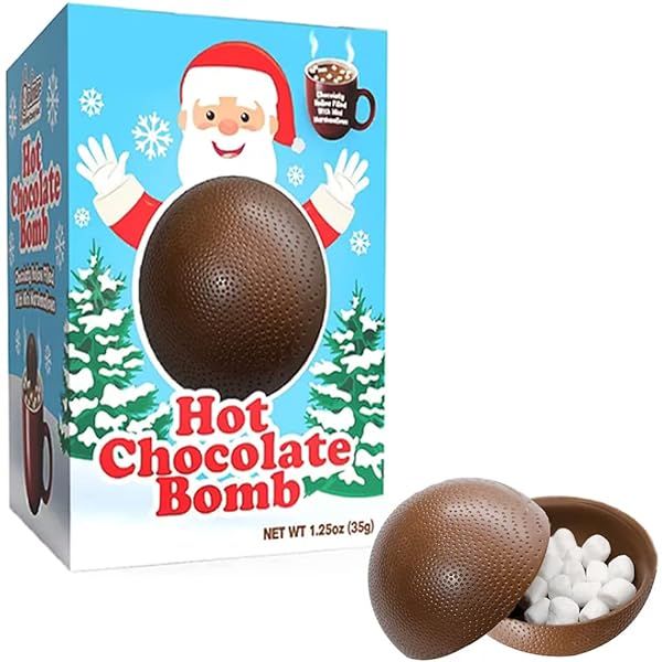 FRUIDLES CHRISTMAS HOT CHOCOLATE BOMBS, CHOCOLATY HALLOW FILLED WITH MINI MARSHMALLOWS BIRTHDAY, COCOA BOMBS (SINGLE)