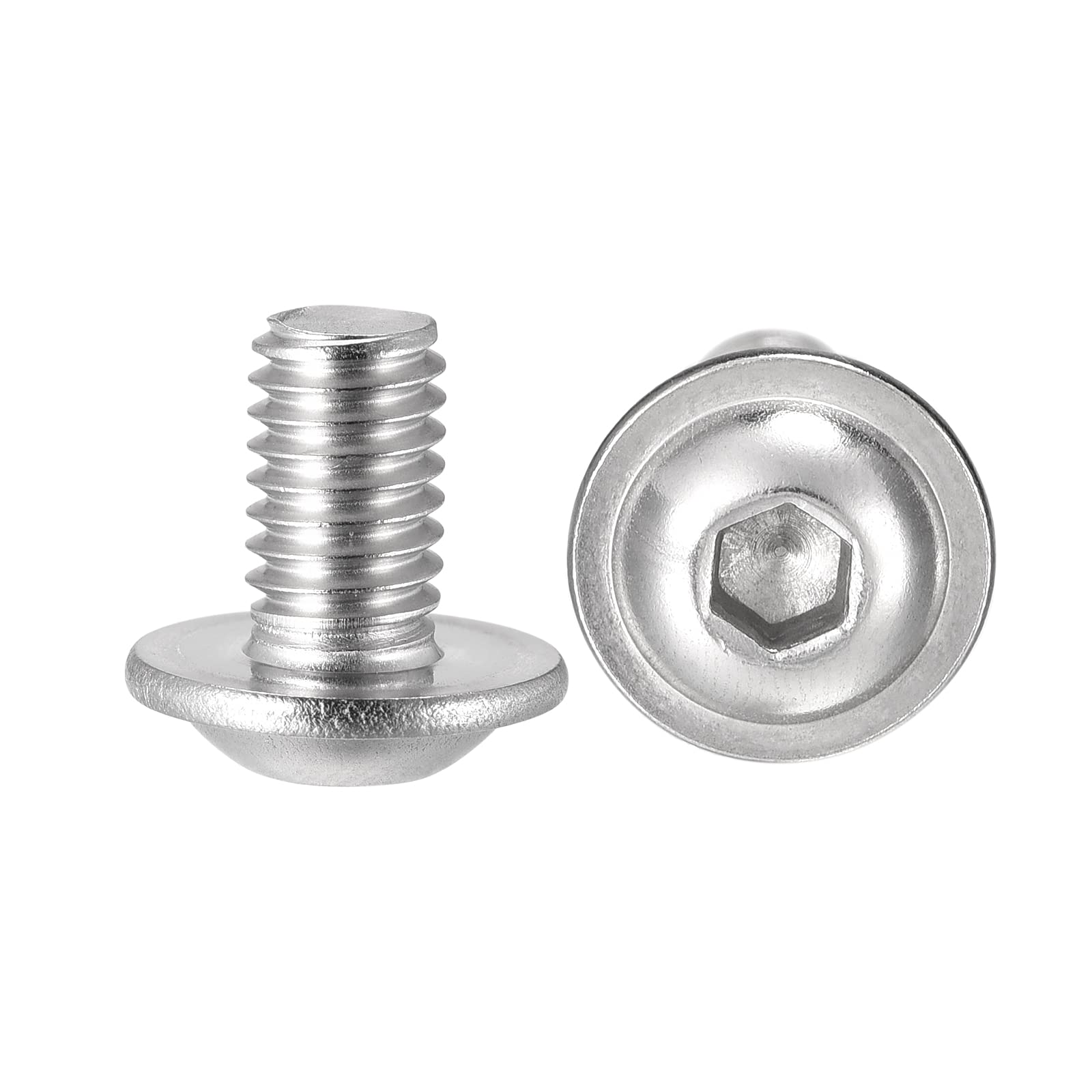 sourcing map Flanged Button Head Socket Cap Screws, M6*10mm Hex Socket Drive Screw, 304 Stainless Steel Fasteners Bolts, Fully Threaded Machine Screw 20Pcs